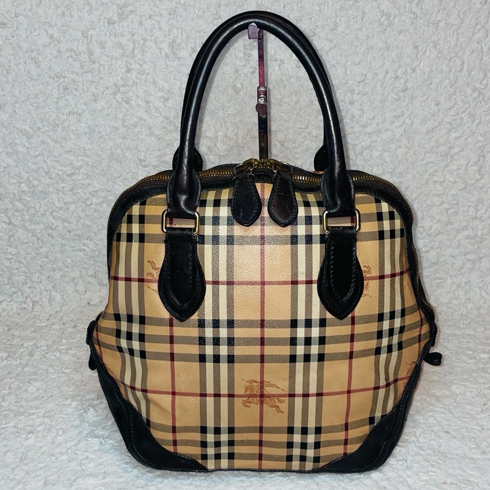 Burberry Haymarket Signature Check Plaid Orchard Bowler Shoulder Bag Purse